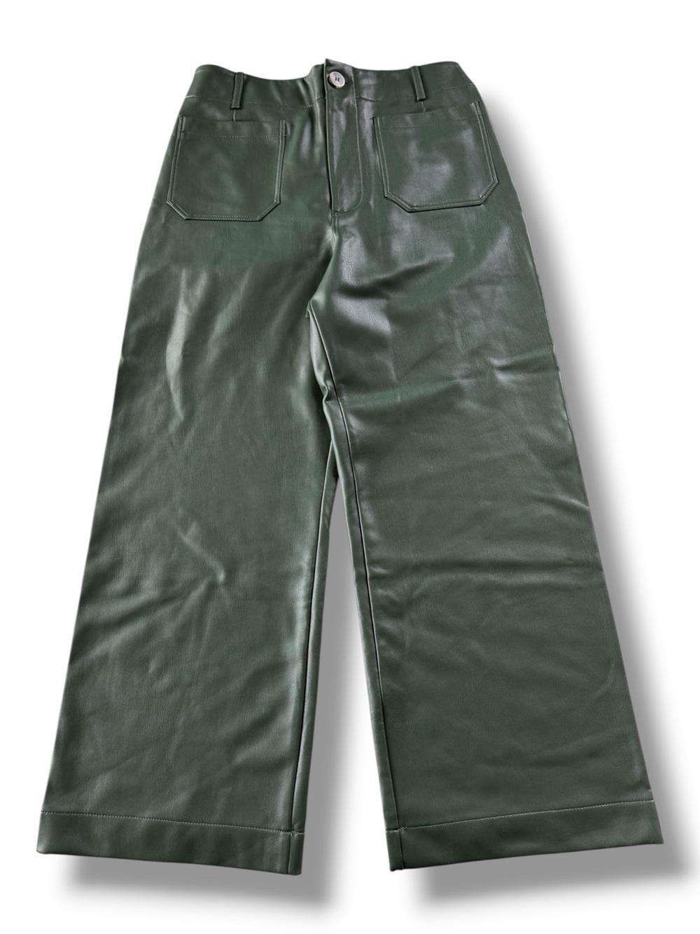 Anthropologie Maeve The Colette Faux Leather Wide Leg Pants Moss Green Size 30 - Picture 2 of 11